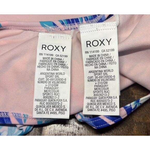 Roxy NWT Pink Hawaiian Flower 2 Piece New Bikini Swimsuit Flutter Top Small - Picture 13 of 16